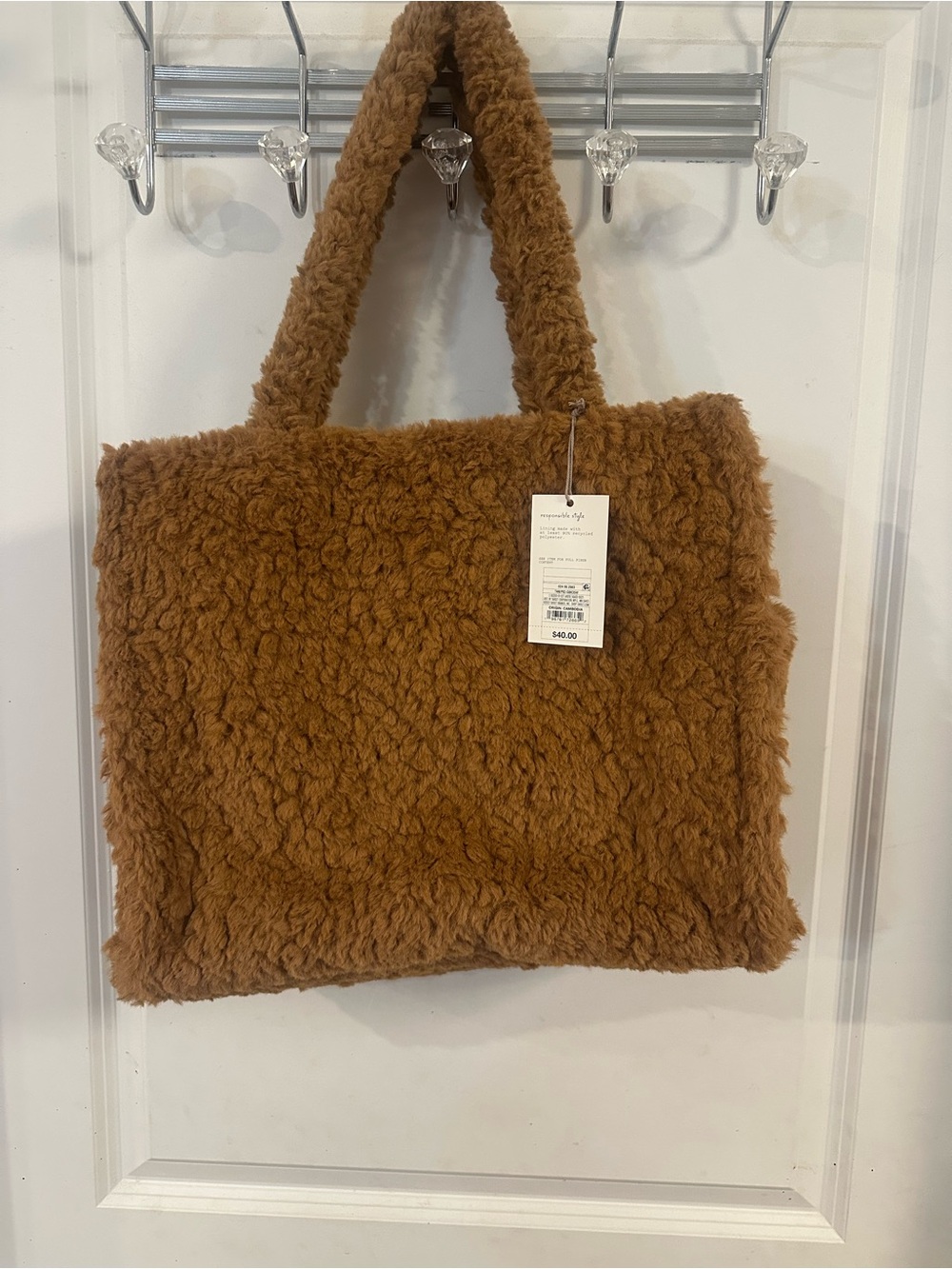 a new day Plush Faux-Shearling Tote - Camel Brown